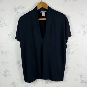 H&m Black V-neck Blouse Short Batwing Sleeve Large